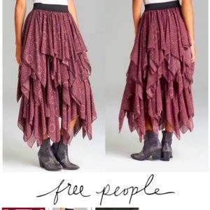 Free People Layered Gypsy Georgette Tiered Boho Skirt, Medium , Festival